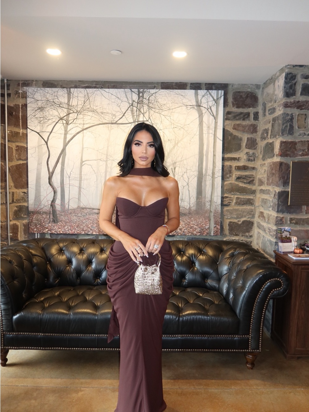 Women's Strapless Maxi Dress in Deep Brown